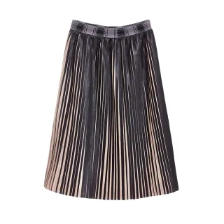 【iROO】異材質拼接壓折設計中長裙