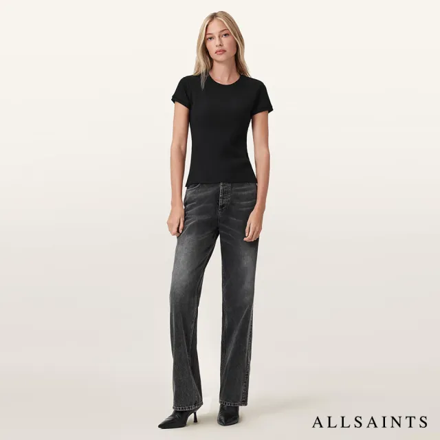 【ALLSAINTS】GIA 羅紋短袖T恤-黑 W026JD(修身版型)