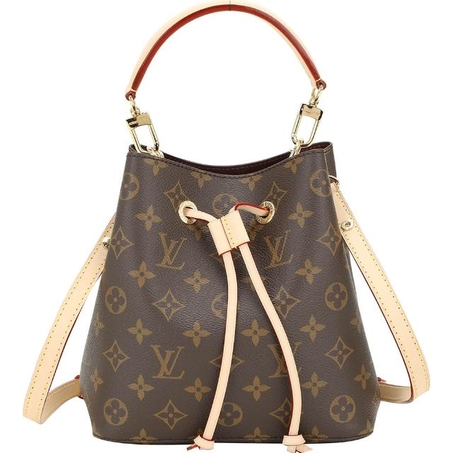LV LOUIS VUITTON 路易威登 M46581 NeoNoe BB 老花帆布水桶包，全新未使用，咖啡色系設計，結合帆布與牛皮材質，內裡為微纖維襯裡，提供2個內部夾層與1個內袋，短背帶約27公分（可拆）、長背帶約68~116公分（可拆、可調），適合手提或肩背，男女性皆可使用，真品來自義大利平行輸入，品質保證。