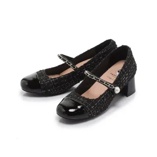 【FAIR LADY】日本京都聯名 HAPPYFACE 小香風拼接珍珠飾釦瑪莉珍鞋(黑毛呢、6B2961)