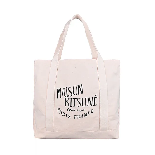 【Maison Kitsune】MAISON KITSUNE PALAIS ROYAL 字母燙印LOGO帆布肩背包(米)