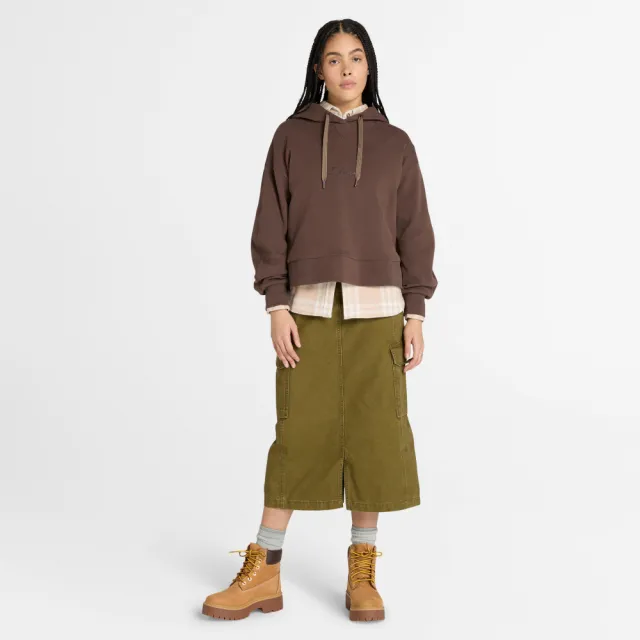 【Timberland】女款深棕色寬版圓領上衣(A421B243)