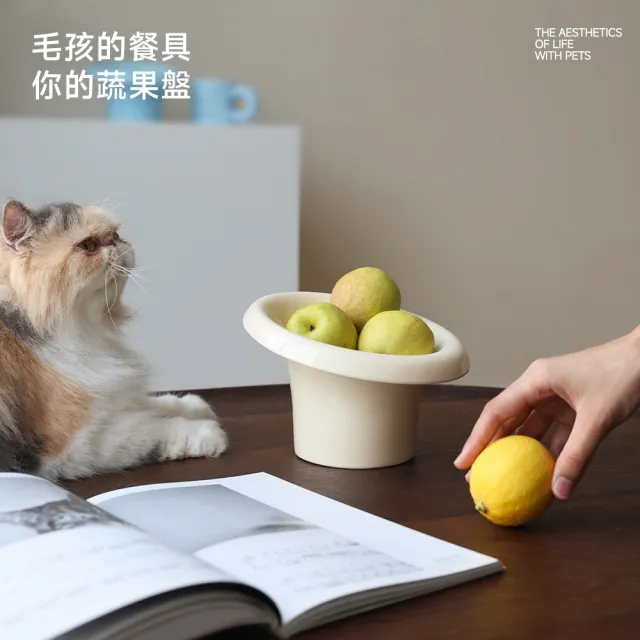 【meoof】花花寵物陶瓷碗 白/藍兩色 寵物碗 陶瓷寵物碗(高腳碗 陶瓷碗 貓碗 慢食碗 斜口碗 貓咪食盆)
