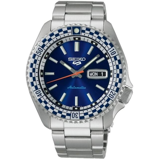 【SEIKO 精工】5 Sports  SKX 復刻賽車方格 機械錶-藍 42.5mm/SK027(4R36-15Z0B/SRPK65K1)