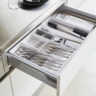 【YAMAZAKI 山崎】tower伸縮式隔板收納盒-白(餐具收納/抽屜收納/餐具整理盒/儲物盒/餐具盒/日本山崎)