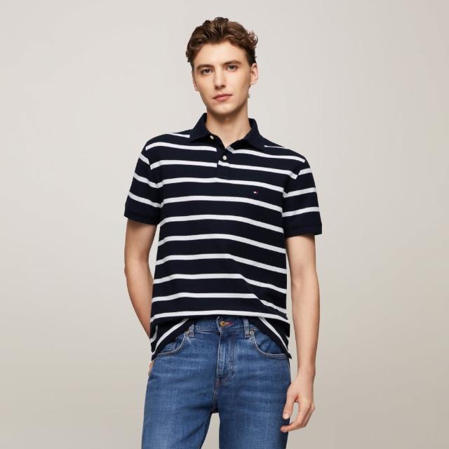 【TOMMY HILFIGER】官方旗艦館 精緻條紋彈性 Polo 衫_藍色