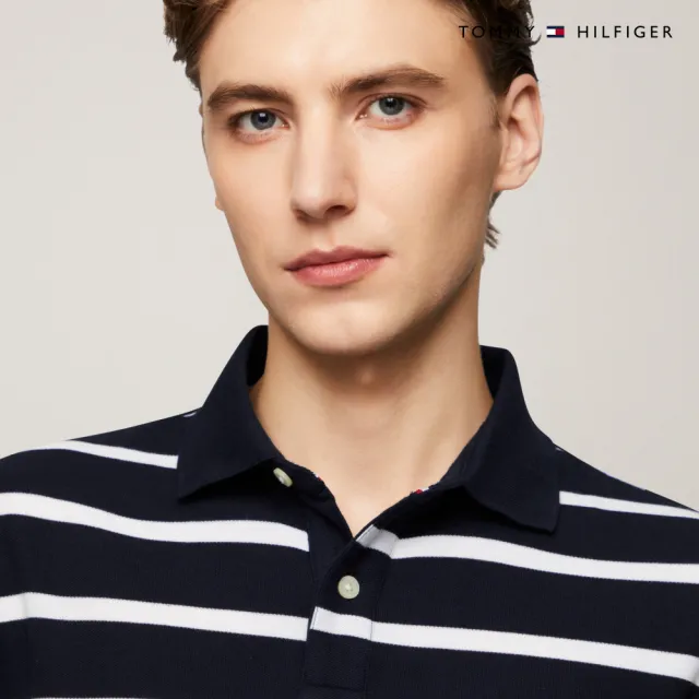 【TOMMY HILFIGER】官方旗艦館 精緻條紋彈性 Polo 衫_藍色