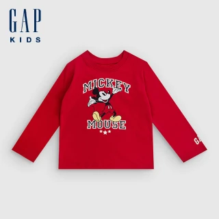 【GAP】男幼童裝 Gap x Disney迪士尼聯名 Logo純棉印花圓領長袖T恤-紅色(791321)