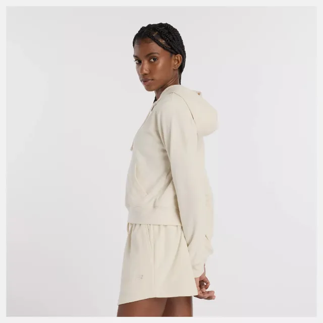 【NEW BALANCE】NB 外套 女 運動連帽外套 短版 薄絨 美規 杏 WJ53508LIN