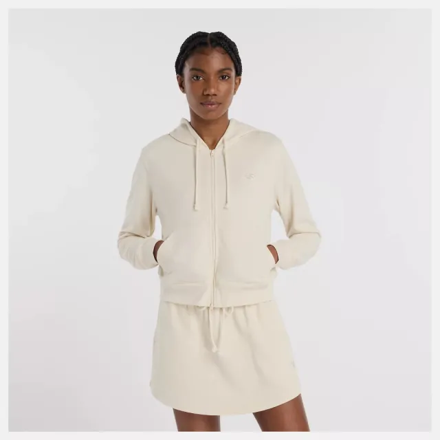 【NEW BALANCE】NB 外套 女 運動連帽外套 短版 薄絨 美規 杏 WJ53508LIN