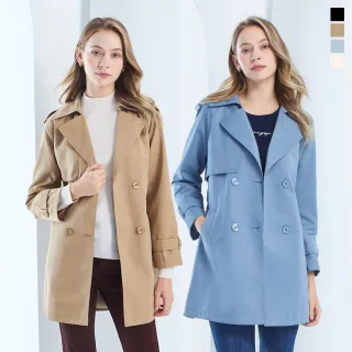 【MYVEGA 麥雪爾】出清品 MA棉質雙排刻字釦綁帶柔軟風衣外套-共四色(風衣/長版風衣/防風/冬季大衣/女外套)