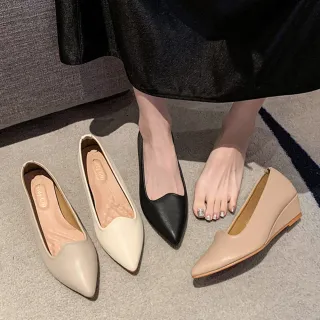 【baibeauty 白鳥麗子】知性純色素面皮革楔型包鞋(尖頭鞋)