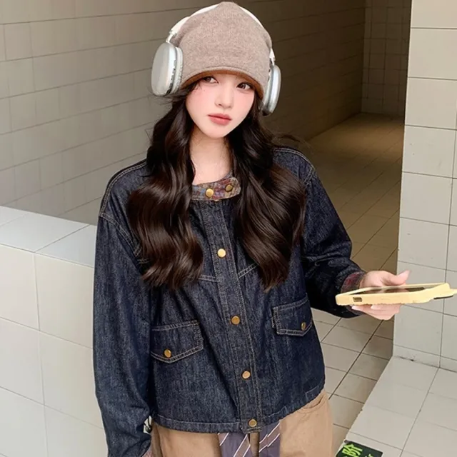 【巴黎精品】韓風牛仔外套經典丹寧夾克牛仔襯衫大碼休閒女裝(水洗寬短牛仔女外套n1ln25)