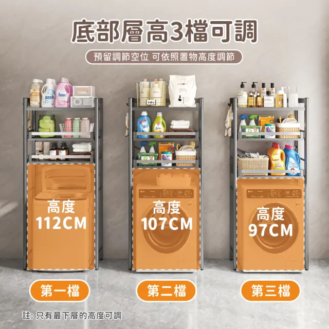 【慢慢家居】可抽拉層板超耐重三層洗衣機架(置物架 浴室層架 馬桶架)
