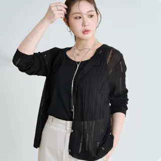 【M：MINb】鏤空透膚開襟針織外套(黑色/中大尺碼女裝/針織/針織外套/大尺碼女裝/外套)