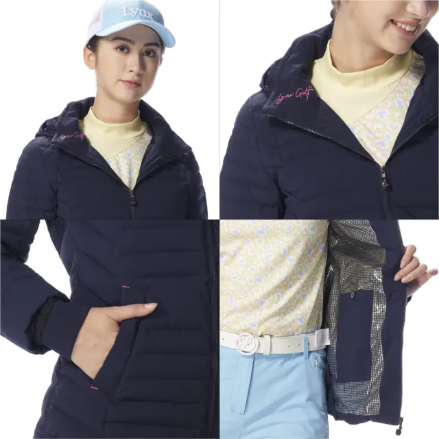 【Lynx Golf】女款長版90/10輕羽絨石磨烯恆溫裡布可拆帽防潑水保暖外套(二色)