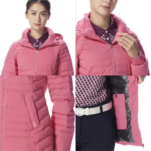 【Lynx Golf】女款長版90/10輕羽絨石磨烯恆溫裡布可拆帽防潑水保暖外套(二色)