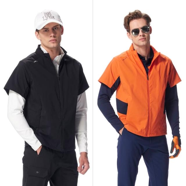 【Lynx Golf】首爾高桿風格！男款吸濕排汗背後拼接滿版LOGO拉鍊漸層印花造型長袖立領T(二色)