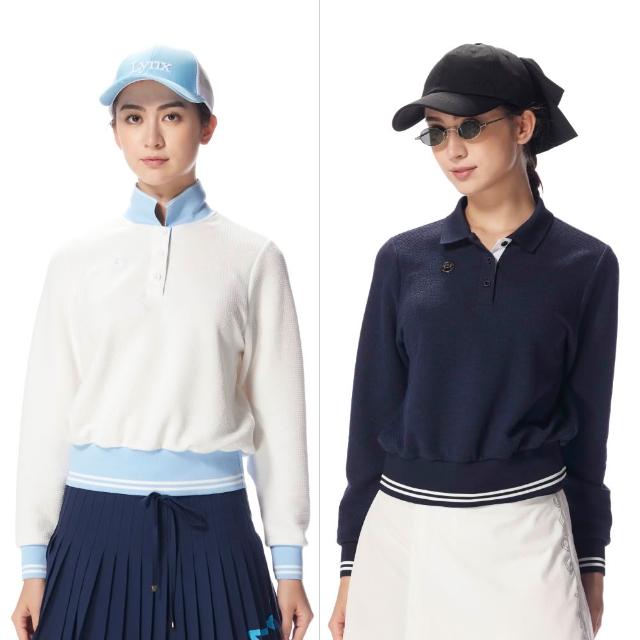【Lynx Golf】首爾高桿風格！女款立體泡泡棉寬鬆短版羅紋束口POLO衫(二色)