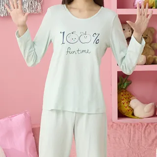 【BeenTeen 嬪婷】居家休閒 M-LL彈性厚棉長袖褲裝睡衣 BL8070CC(嫩綠)