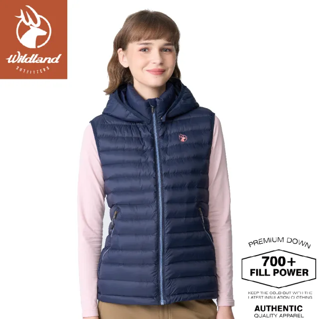 【Wildland 荒野】女 700FP可拆帽輕暖羽絨背心《夜空藍》0B12171/輕羽絨背心/登山/保暖背心