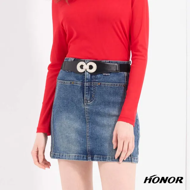 【HONOR 山形屋】出清品 復古刷色釦飾口袋剪裁牛仔短裙-藍(限定出清)