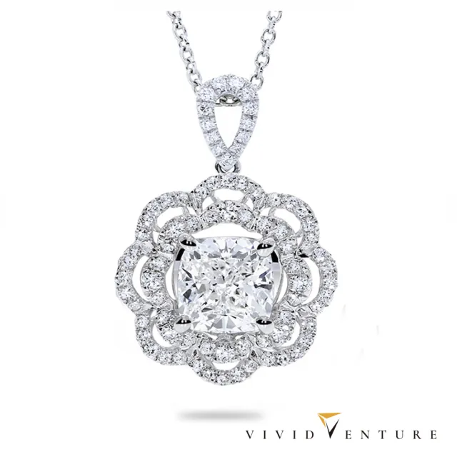 【Vividventure 亞帝芬奇】鉑金 GIA 1克拉 DVVS2 2VG 天然鑽石 真鑽 項鍊 璀璨花漾