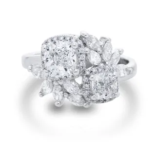 【Vividventure 亞帝芬奇】鉑金 GIA 1.5克拉 DVVS2 雙主石 天然鑽石 真鑽 戒指 星月輝映