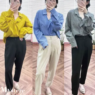 【my stere 我的時尚秘境】雙11 細條紋寬鬆不規則襯衫 三色可選(前短後長 落肩襯衫 oversize襯衫