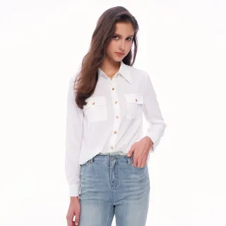 【MOMA】都會女伶玫瑰金釦雪紡襯衫(白色)