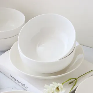 【Just Home】純白系列新骨瓷飯碗/萬用碗/餐盤組7.5吋盤/8吋深盤(可微波 飯碗 餐具/深碗/平盤/淺盤/深盤)