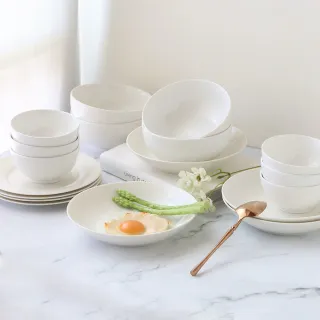 【Just Home】純白系列新骨瓷飯碗/萬用碗/餐盤組7.5吋盤/8吋深盤(可微波 飯碗 餐具/深碗/平盤/淺盤/深盤)