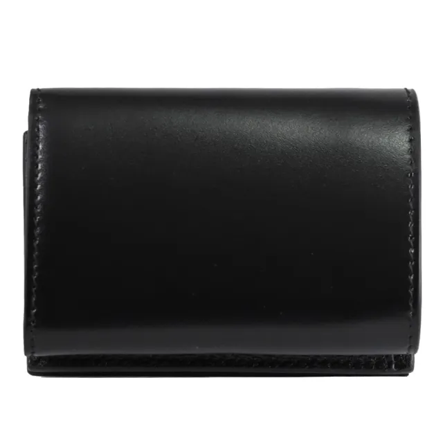 【Balenciaga 巴黎世家】品牌重疊LOGO滑面牛皮三折雙面零錢小短夾(黑)