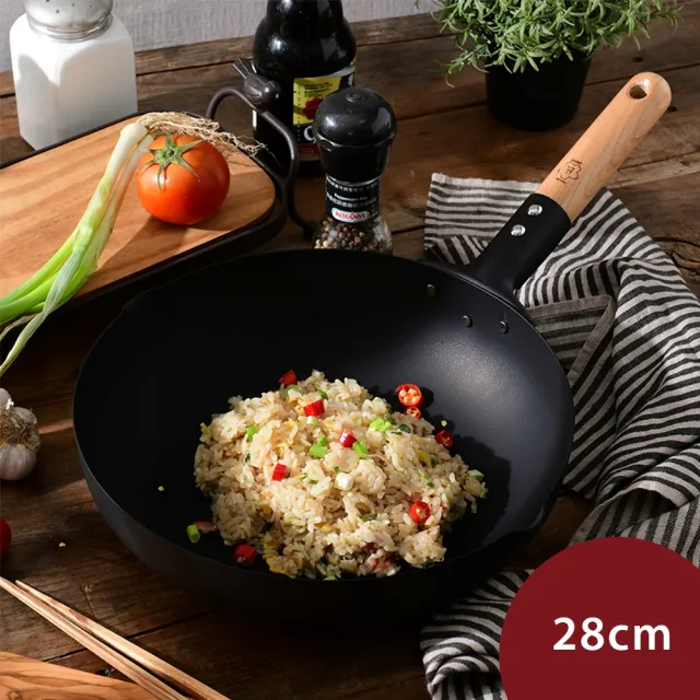 【TAKUMI 匠】岩網紋中華炒鍋 鐵鍋 28cm 日本製 {電磁爐 IH爐可用}(平輸品)