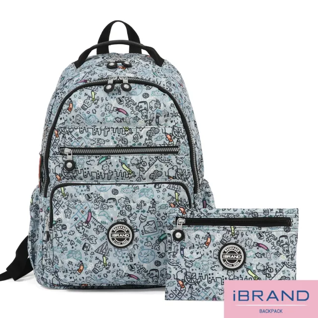 【iBrand】雙11 經典百搭輕盈多口袋後背包(彩繪塗鴉)