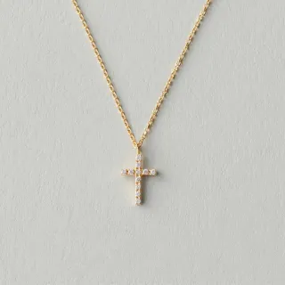 【ete】K18YG 十字鑽石項鍊(金色)