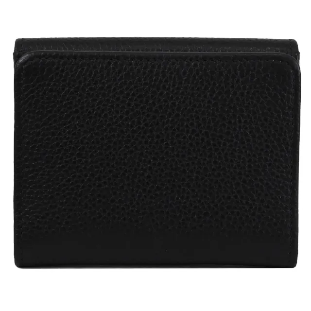 【PRADA 普拉達】簡約經典浮雕LOGO荔枝牛皮扣式零錢短夾(黑)