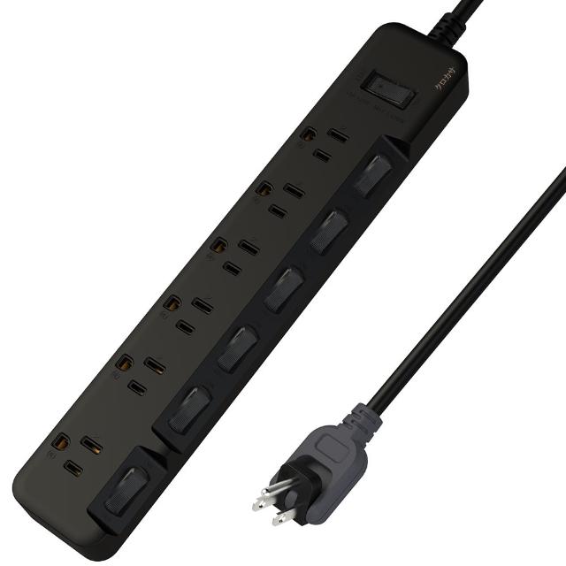 【iPlus+ 保護傘】7切6座3P延長線1.2M-消光黑系列(KU-3766-4-BK)