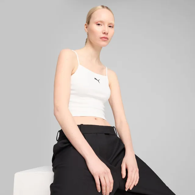 【PUMA】流行系列ESS羅紋細肩休閒白色背心62977102(原廠出貨、2025新品)