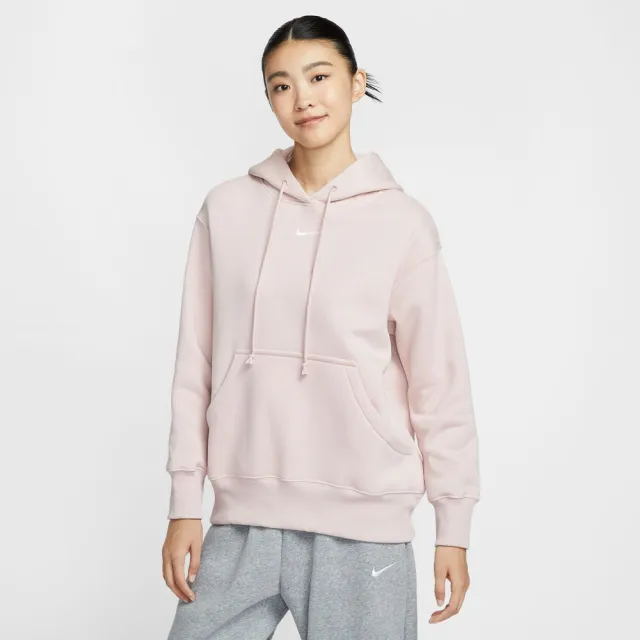 【NIKE 耐吉】長袖上衣 女 帽T 磨毛 落肩寬鬆版型 AS W NSW PHNX FLC OS PO HOODIE 粉 DQ5861-667