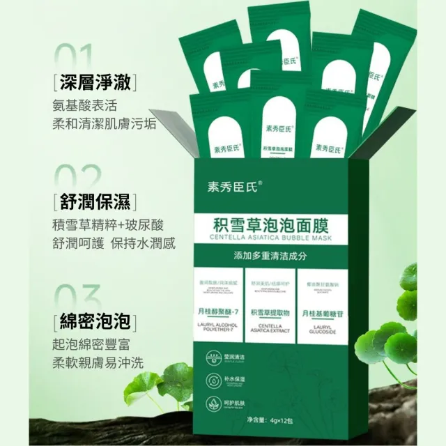 【iBloom】素秀臣氏積雪草泡泡面膜 4g/袋*12包-6入組(淨痘控油、細緻肌膚、抗黑頭)