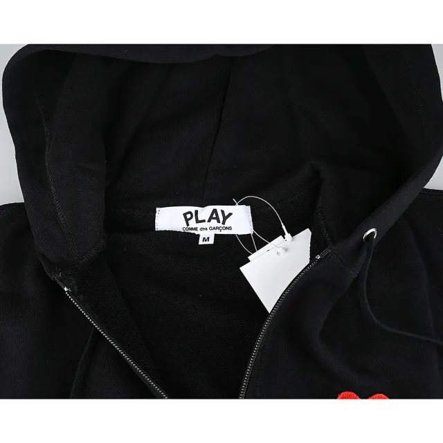 【Comme Des Garcons CDG】Comme Des Garcons 川久保玲 英文標籤LOGO雙層紅心純棉長袖連帽外套(女款/黑)