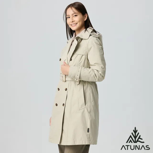 【ATUNAS 歐都納】女款GORE-TEX+羽絨防風防水保暖長版二件式外套(A1GT2508W卡其/風衣/休閒旅遊/賞雪/大衣)