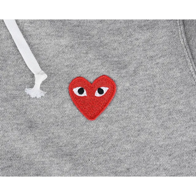 【Comme Des Garcons CDG】Comme Des Garcons Play川久保玲 標籤黑字LOGO小愛心純棉長袖連帽T恤(女款/灰)