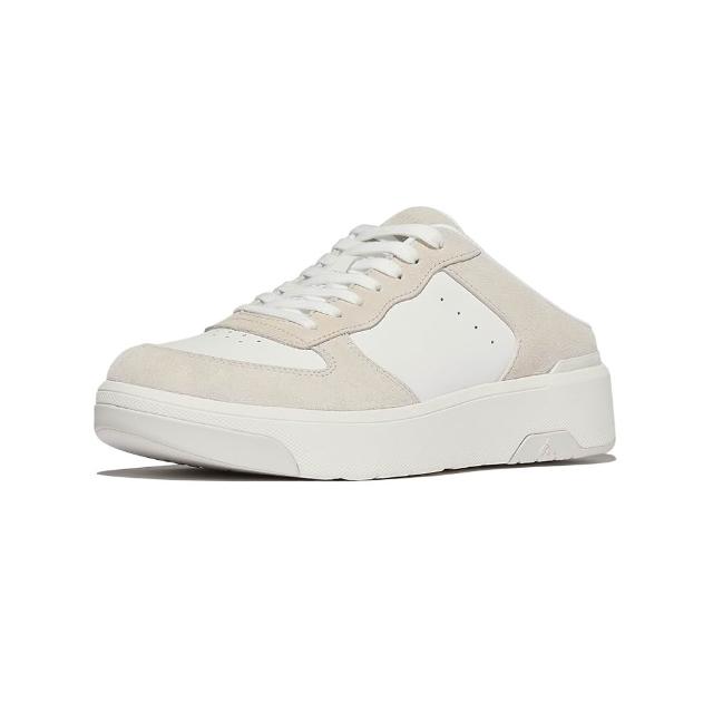 【FitFlop】RALLY EVO 皮革/麂皮休閒木屐鞋-女(都會白/米色)