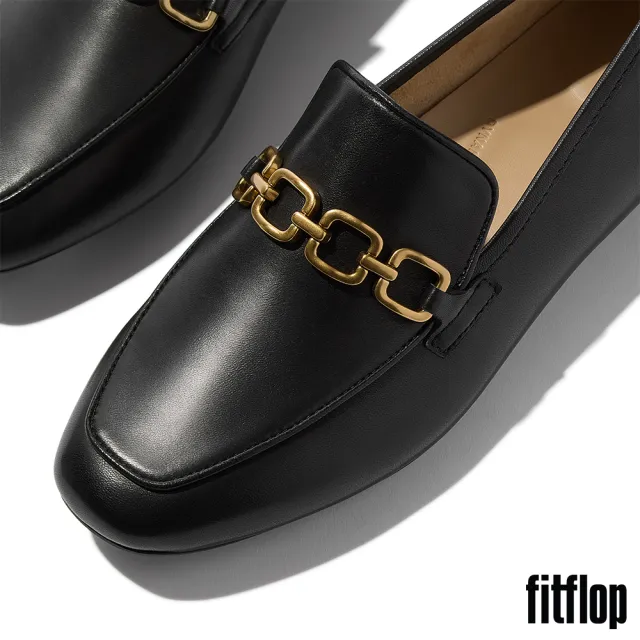 【FitFlop】DELICATO 方扣鏈條柔軟皮革樂福鞋-女(黑色)