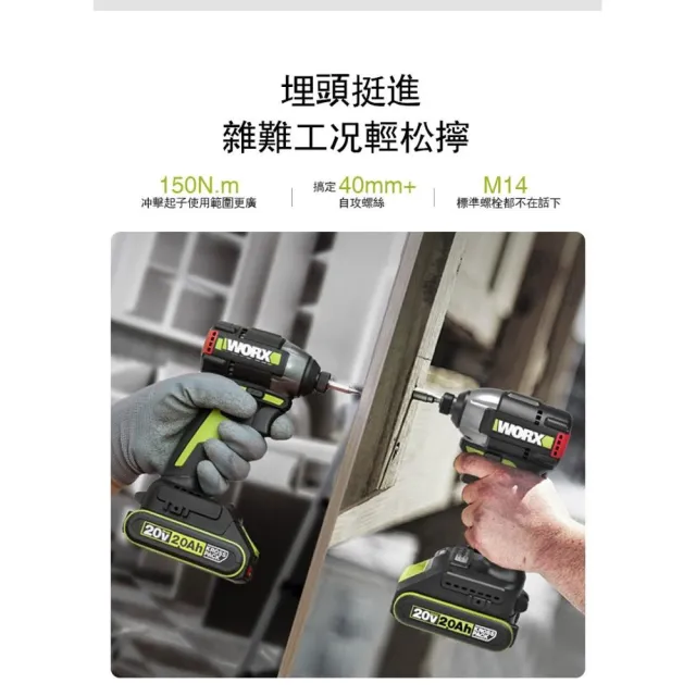 【WORX 威克士】20V 150Nm 114mm 衝擊起子機 WU292DS(無刷鋰電衝擊起子 超短軸 六段調速)