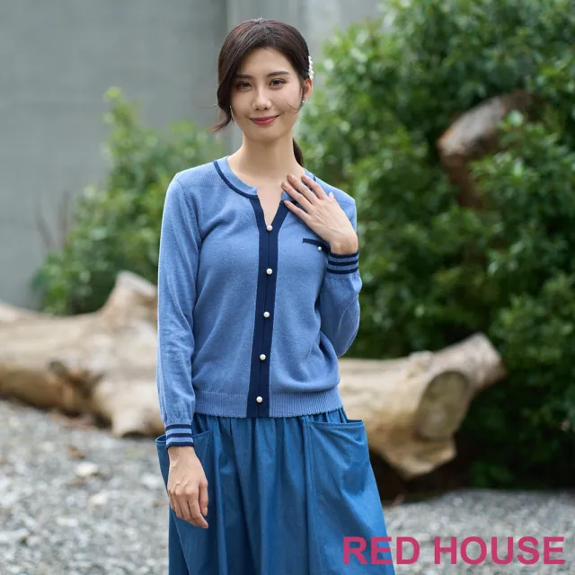 【RED HOUSE 蕾赫斯】休閒感配色門襟針織衫(共2色)