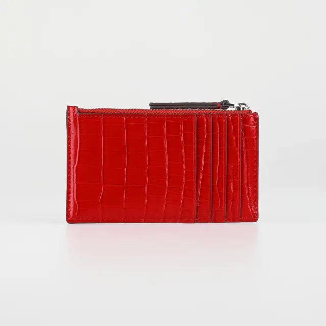 【TORY BURCH】TORY BURCH KIRA 漆面鱷魚紋4卡拉鍊零錢包(紅)