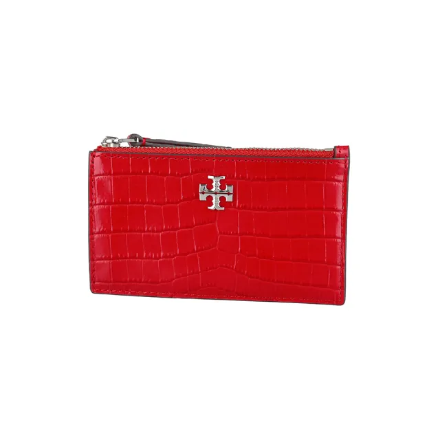 【TORY BURCH】TORY BURCH KIRA 漆面鱷魚紋4卡拉鍊零錢包(紅)